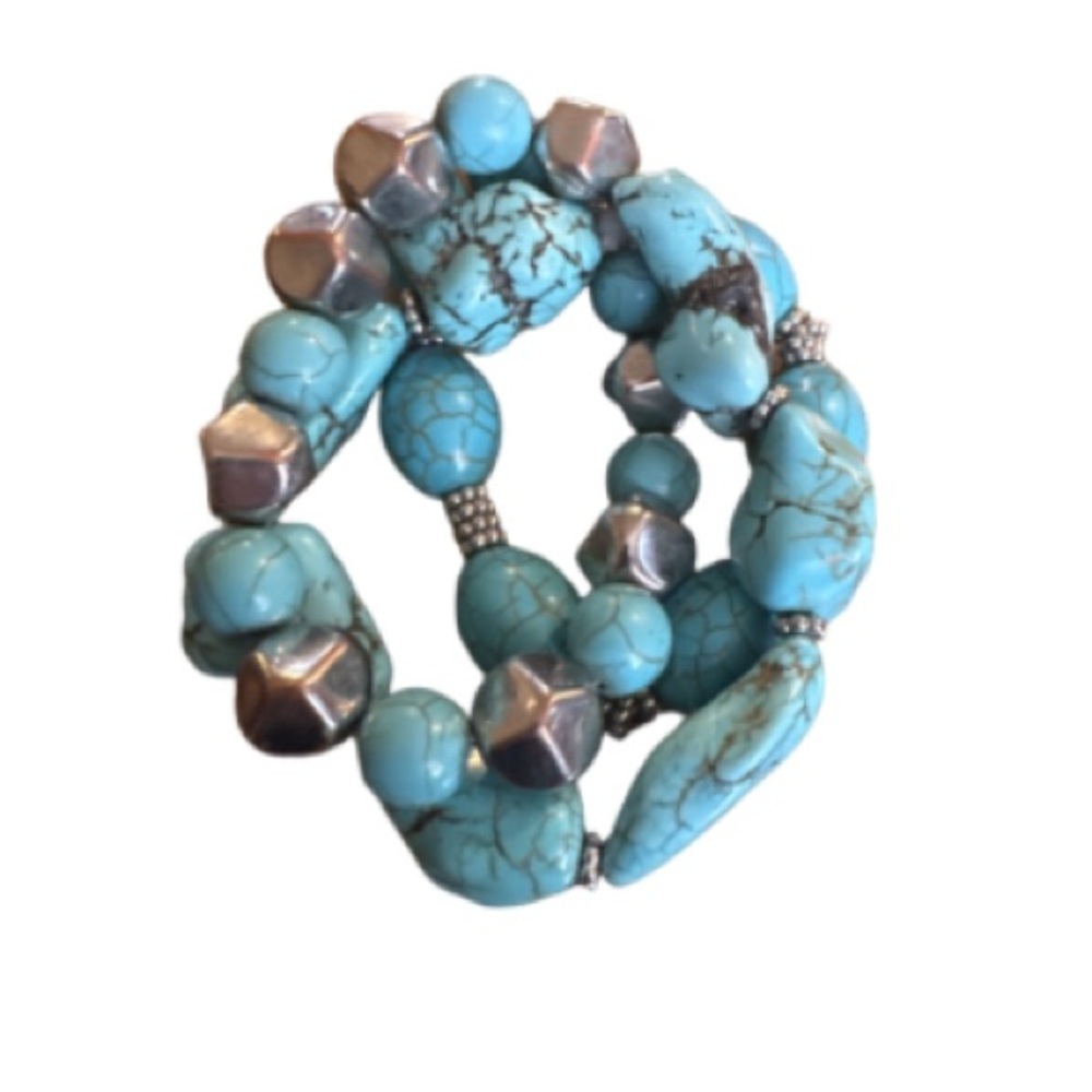 Turquoise and Silver Beaded Bracelet trio